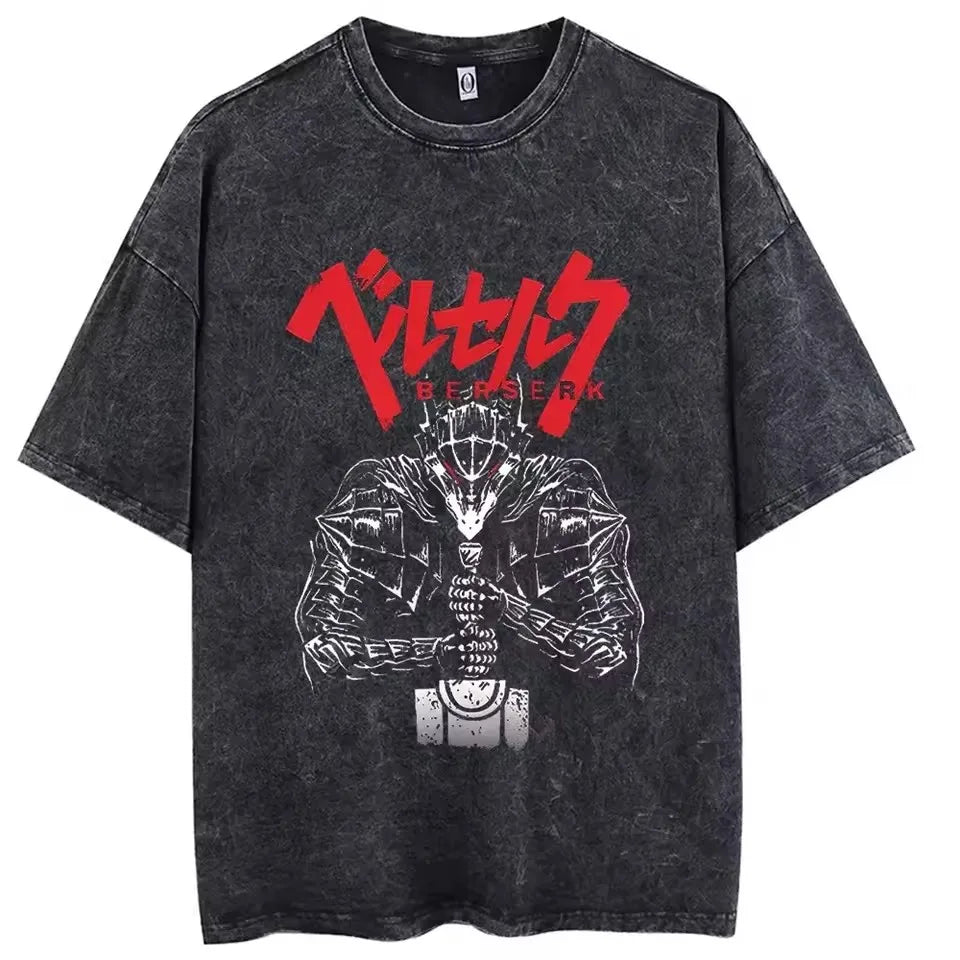 Berserk Vintage Washed Graphic Tee – Heavyweight Cotton Anime Streetwear Shirt