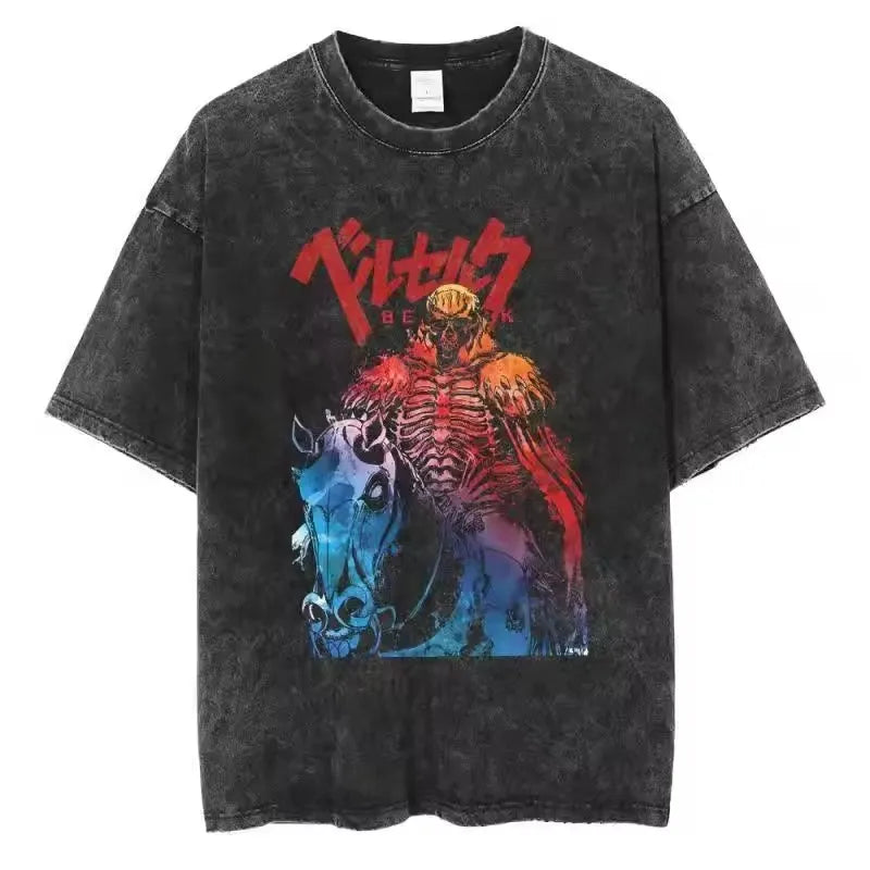 Berserk Vintage Washed Graphic Tee – Heavyweight Cotton Anime Streetwear Shirt