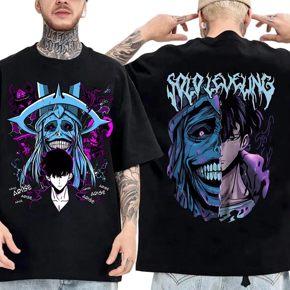 Solo Leveling: Sung Jinwoo & Statue Graphic T-Shirt | Harajuku Anime Streetwear