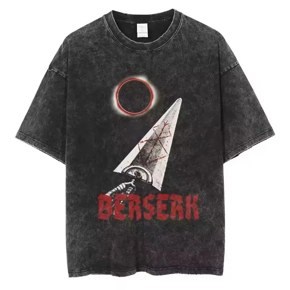 Berserk Vintage Washed Graphic Tee – Heavyweight Cotton Anime Streetwear Shirt