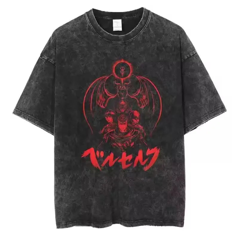 Berserk Vintage Washed Graphic Tee – Heavyweight Cotton Anime Streetwear Shirt
