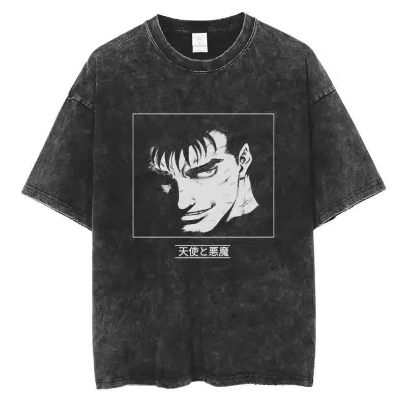 Berserk Vintage Washed Graphic Tee – Heavyweight Cotton Anime Streetwear Shirt