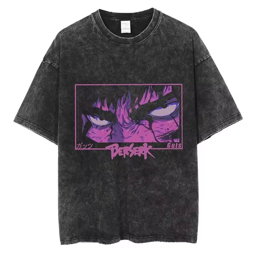 Berserk Vintage Washed Graphic Tee – Heavyweight Cotton Anime Streetwear Shirt