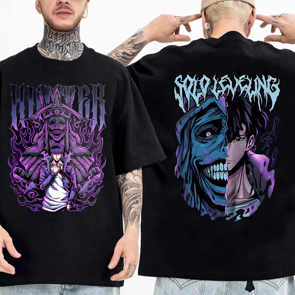 Solo Leveling: Sung Jinwoo & Statue Graphic T-Shirt | Harajuku Anime Streetwear