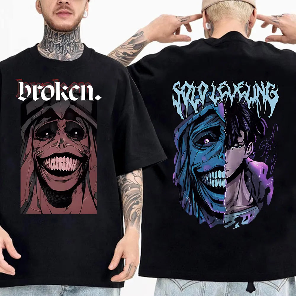 Solo Leveling: Sung Jinwoo & Statue Graphic T-Shirt | Harajuku Anime Streetwear