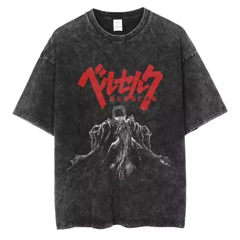 Berserk Vintage Washed Graphic Tee – Heavyweight Cotton Anime Streetwear Shirt