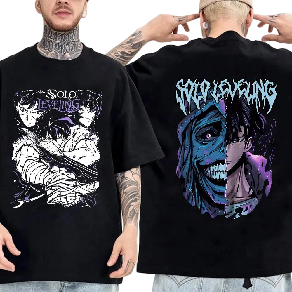 Solo Leveling: Sung Jinwoo & Statue Graphic T-Shirt | Harajuku Anime Streetwear