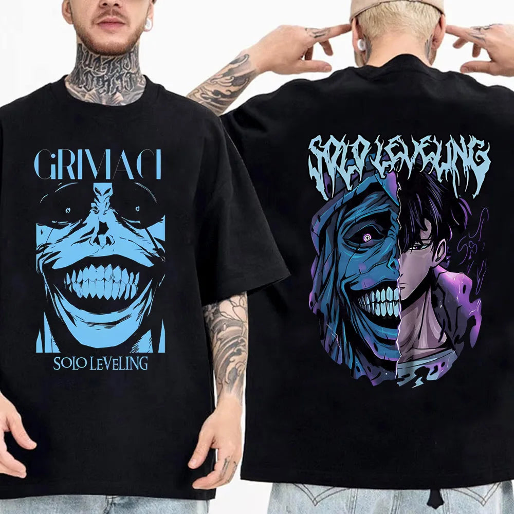 Solo Leveling: Sung Jinwoo & Statue Graphic T-Shirt | Harajuku Anime Streetwear