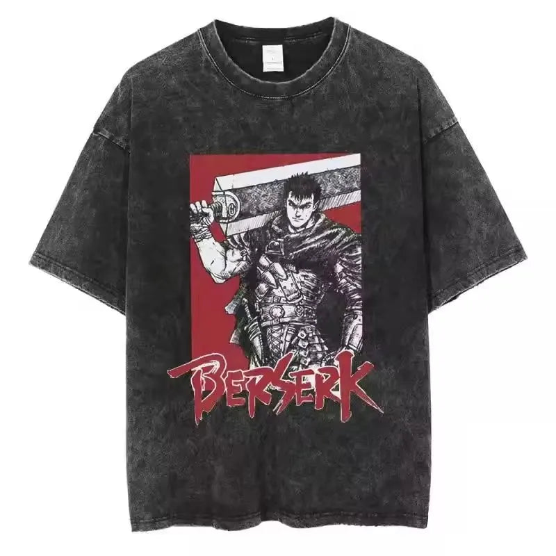 Berserk Vintage Washed Graphic Tee – Heavyweight Cotton Anime Streetwear Shirt