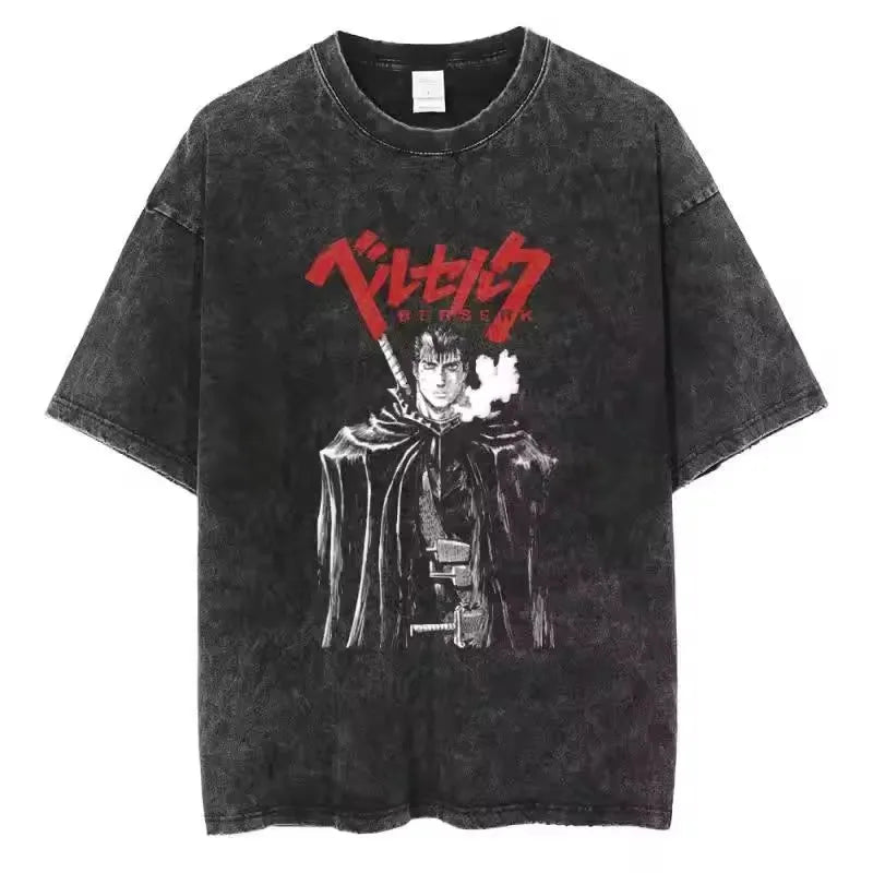 Berserk Vintage Washed Graphic Tee – Heavyweight Cotton Anime Streetwear Shirt