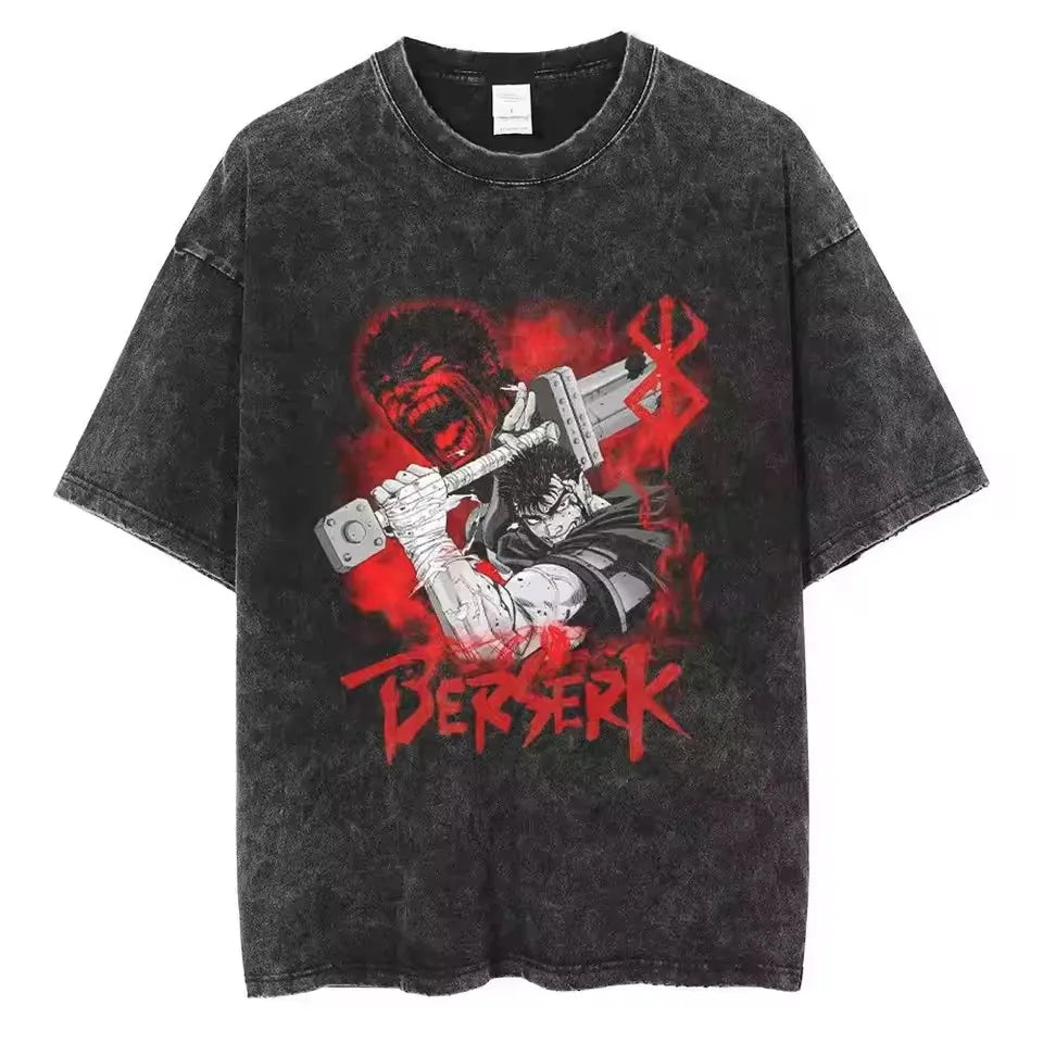 Berserk Vintage Washed Graphic Tee – Heavyweight Cotton Anime Streetwear Shirt
