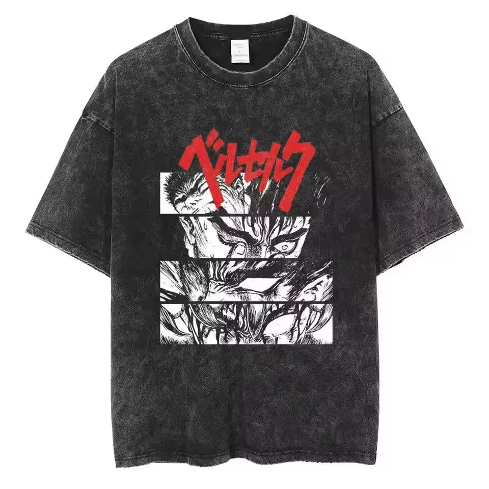 Berserk Vintage Washed Graphic Tee – Heavyweight Cotton Anime Streetwear Shirt