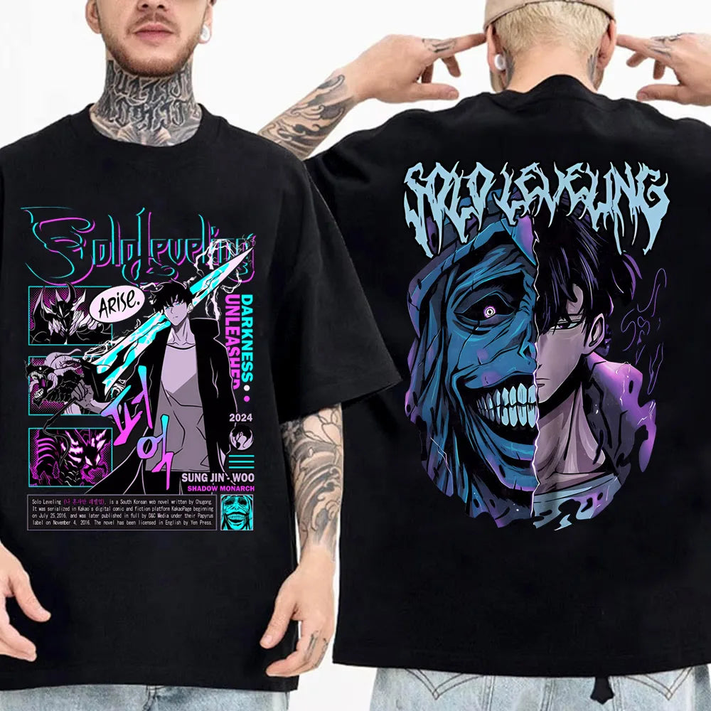 Solo Leveling: Sung Jinwoo & Statue Graphic T-Shirt | Harajuku Anime Streetwear
