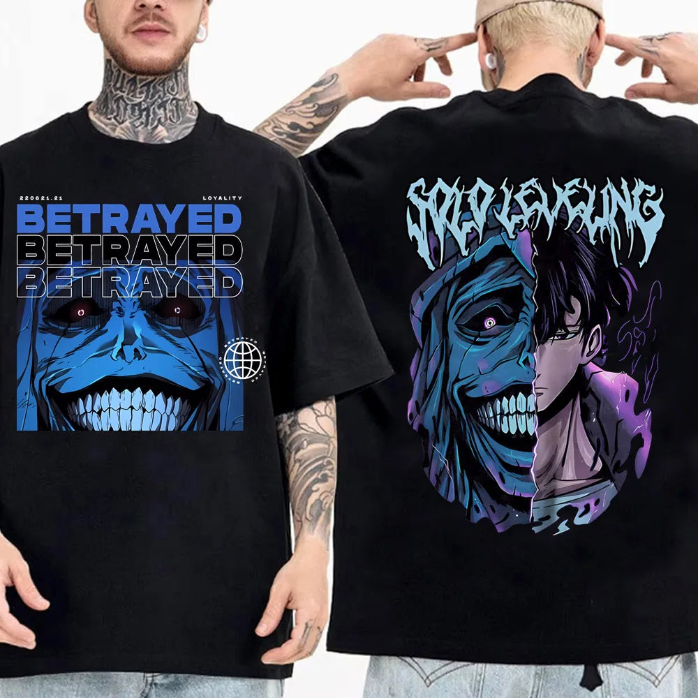 Solo Leveling: Sung Jinwoo & Statue Graphic T-Shirt | Harajuku Anime Streetwear