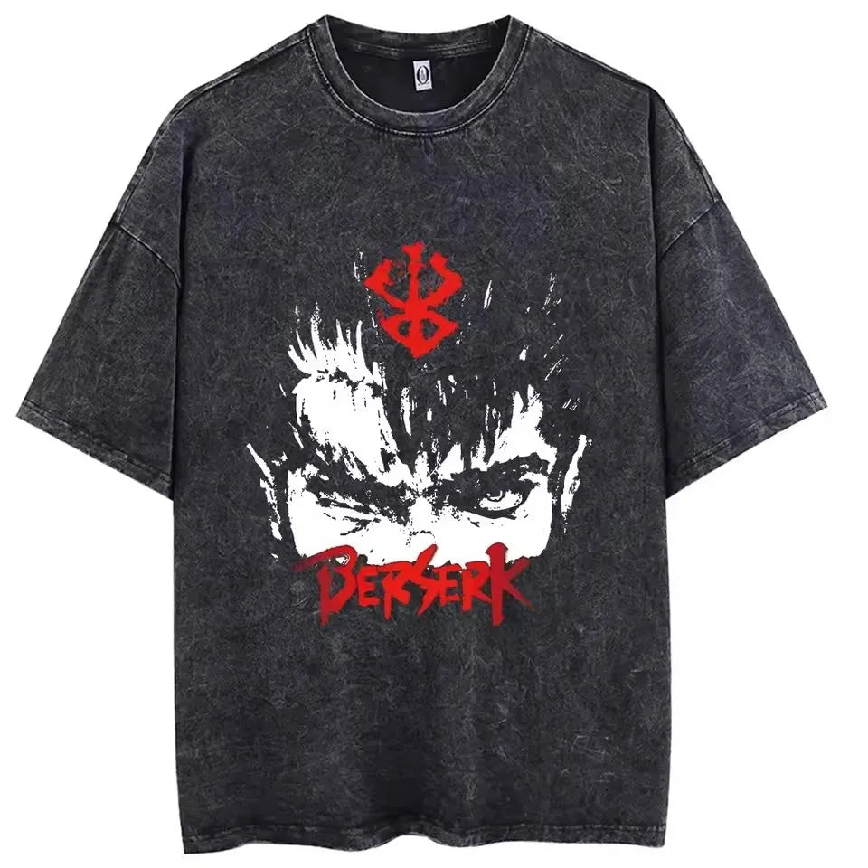 Berserk Vintage Washed Graphic Tee – Heavyweight Cotton Anime Streetwear Shirt
