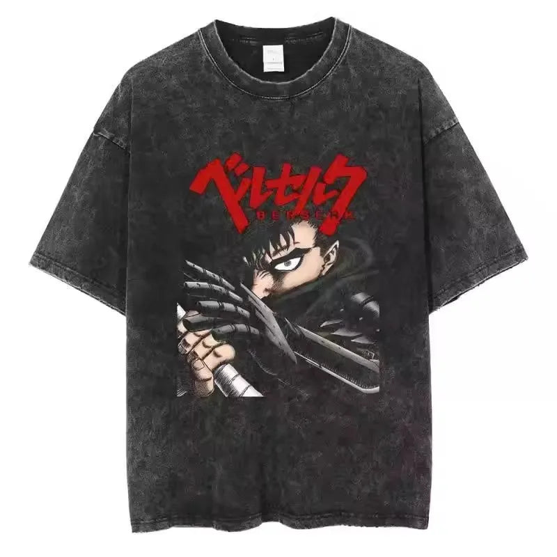 Berserk Vintage Washed Graphic Tee – Heavyweight Cotton Anime Streetwear Shirt