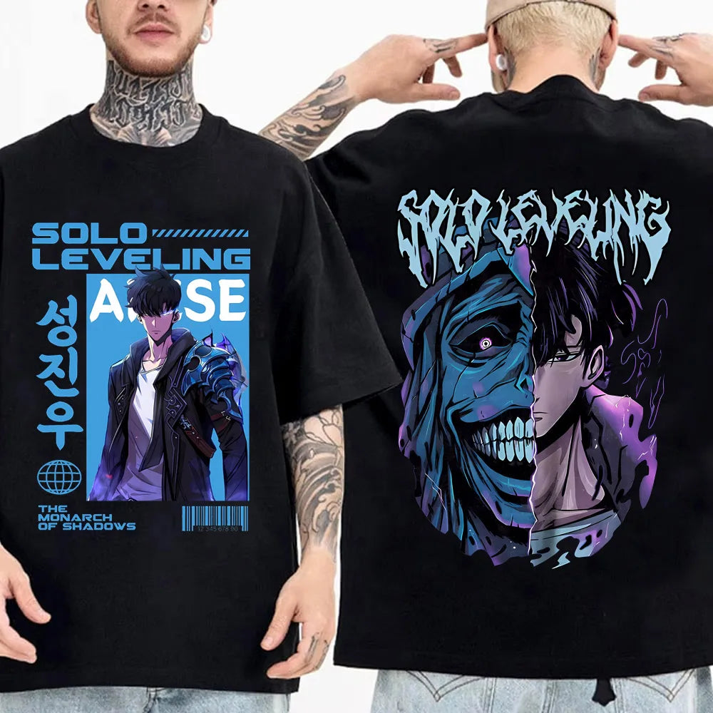 Solo Leveling: Sung Jinwoo & Statue Graphic T-Shirt | Harajuku Anime Streetwear