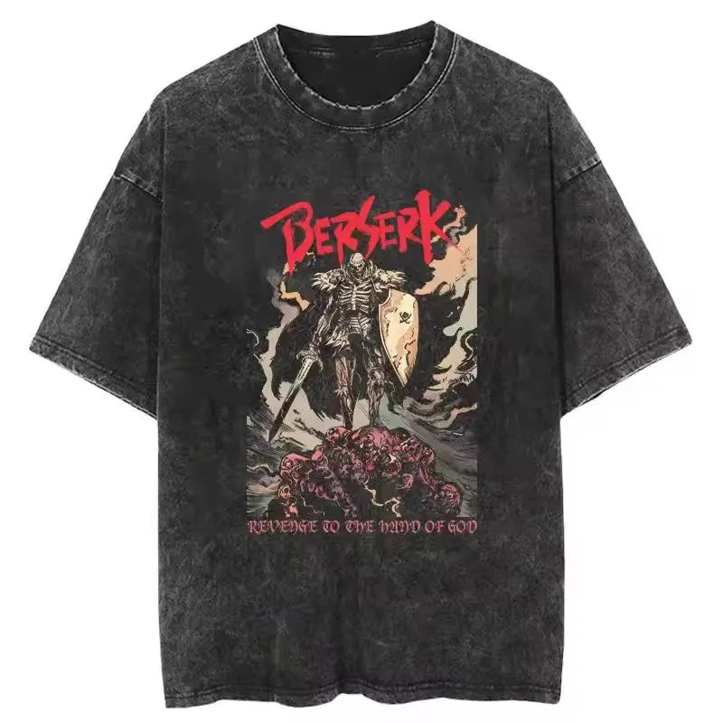 Berserk Vintage Washed Graphic Tee – Heavyweight Cotton Anime Streetwear Shirt