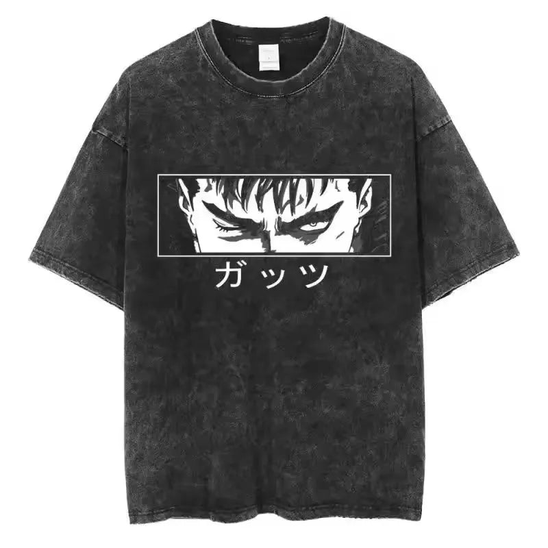 Berserk Vintage Washed Graphic Tee – Heavyweight Cotton Anime Streetwear Shirt