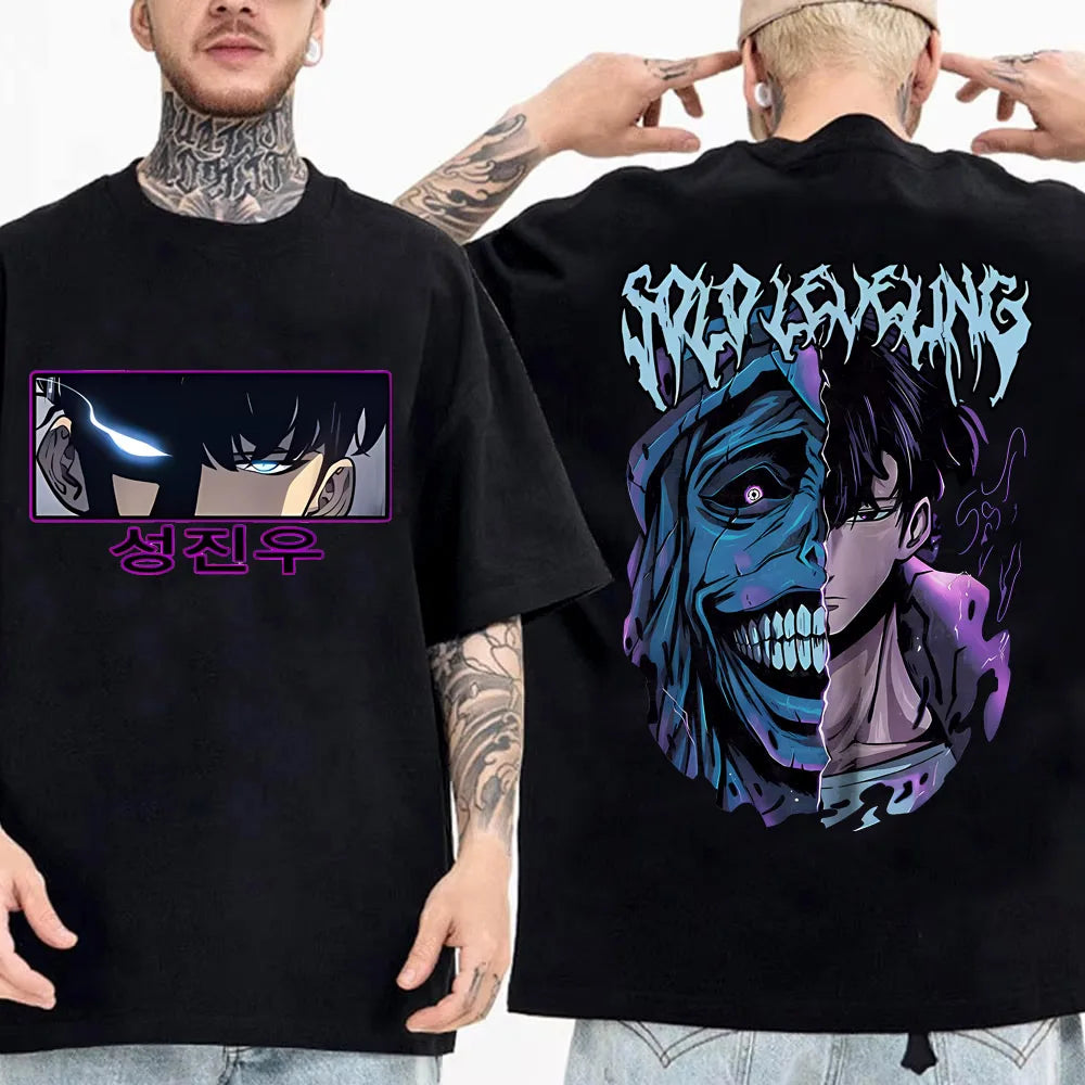 Solo Leveling: Sung Jinwoo & Statue Graphic T-Shirt | Harajuku Anime Streetwear